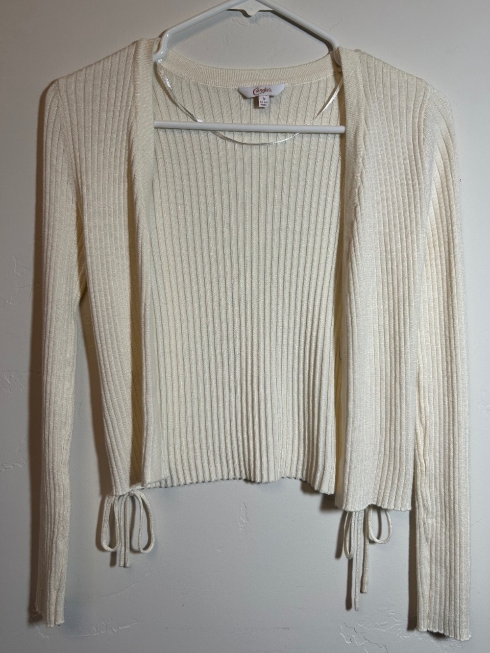 Lace Up Cream/Ivory Ribbed Cardigan (S)
